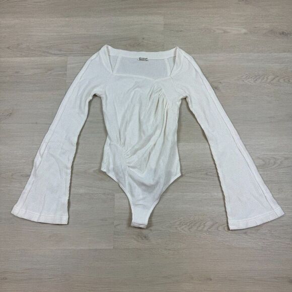 Free People On A Cloud Long Sleeve Bodysuit Womens Medium White Bell Sleeve - Picture 4 of 6